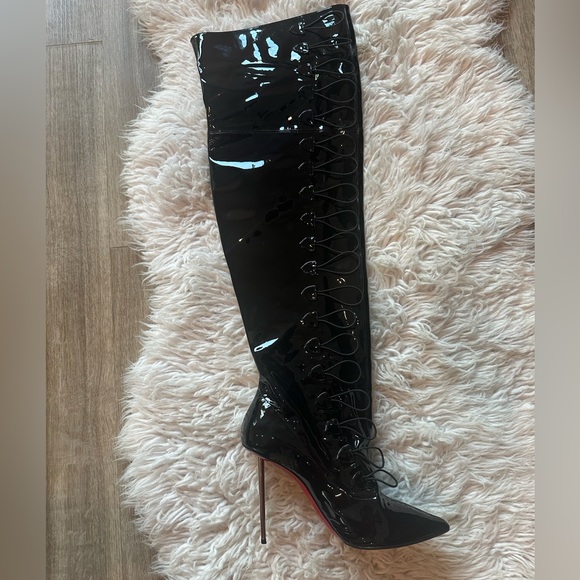 CHRISTIAN LOUBOUTIN Epic French 100mm Over-the-Knee Patent Stiletto Boot- SZ 40 - Picture 3 of 15